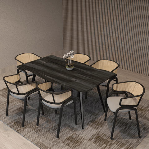 Ravenna 63" Rectangular Dining Table With MDF Tabletop and  Metal Legs