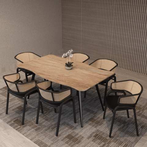 Ravenna 63" Rectangular Dining Table With MDF Tabletop and  Metal Legs