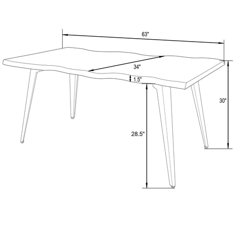 Ravenna 63" Rectangular Dining Table With MDF Tabletop and  Metal Legs