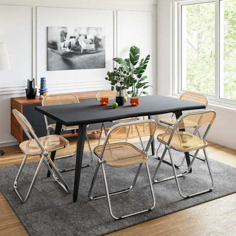 Lawrence 7-Piece Dining Set: Folding Acrylic Chairs & Rectangular Wood Table