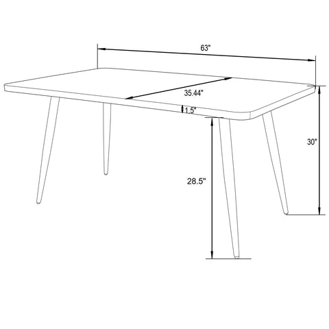 Ravenna Wood 63" Dining Table With Metal Tapered Legs