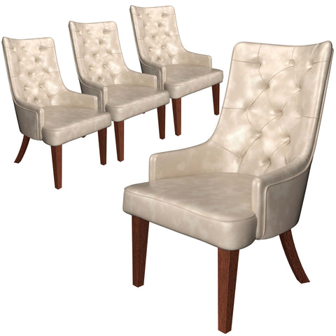 Spruce Collection Modern Wooden Dining Chair in Beige Velvet Set of 4