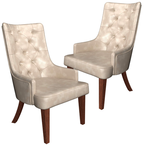 Spruce Collection Modern Wooden Dining Chair in Beige Velvet Set of 2