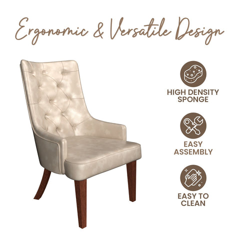 Spruce Collection Modern Wooden Dining Chair in Beige Velvet Set of 2