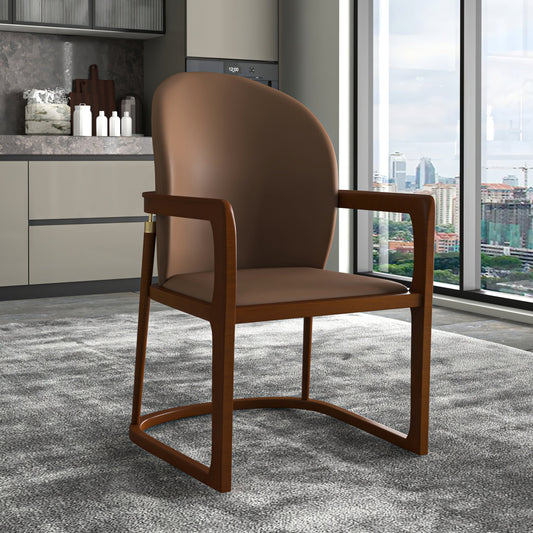 Svelta Dining Chair in Upholstered Leather Accent Arm Chair and Rubberwood Frame and Legs