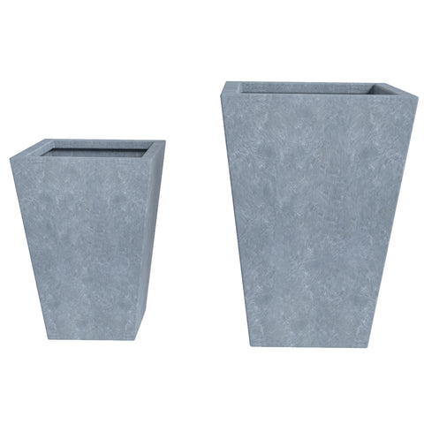 Serene Modern Fiberstone and Clay Tapered Square Planter Pot with Drainage Holes