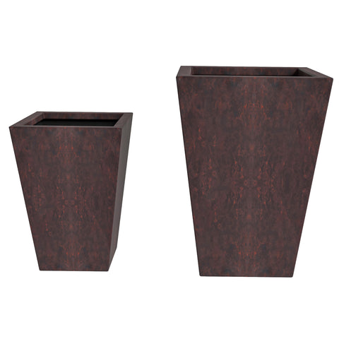 Serene Modern Fiberstone and Clay Tapered Square Planter Pot with Drainage Holes