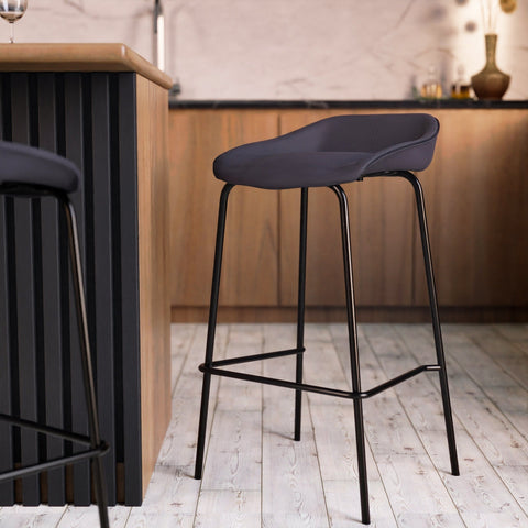 Servos Modern Barstool with Upholstered Faux Leather Seat and Powder Coated Iron Frame