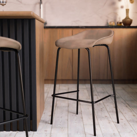 Servos Modern Barstool with Upholstered Faux Leather Seat and Powder Coated Iron Frame