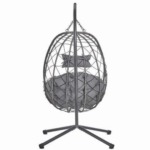 Summit Outdoor Single Person Egg Swing Chair in Grey/Black/Brown Steel Frame With Removable Cushions