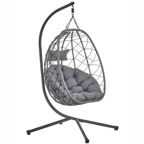 Summit Outdoor Single Person Egg Swing Chair in Grey/Black/Brown Steel Frame With Removable Cushions