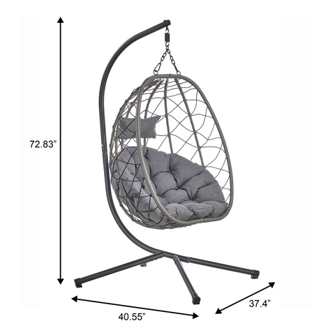 Summit Outdoor Single Person Egg Swing Chair in Grey/Black/Brown Steel Frame With Removable Cushions