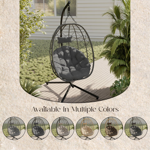 Summit Outdoor Single Person Egg Swing Chair in Grey/Black/Brown Steel Frame With Removable Cushions