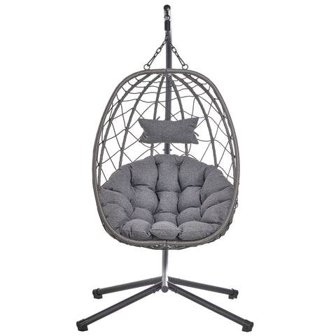 Summit Outdoor Single Person Egg Swing Chair in Grey/Black/Brown Steel Frame With Removable Cushions