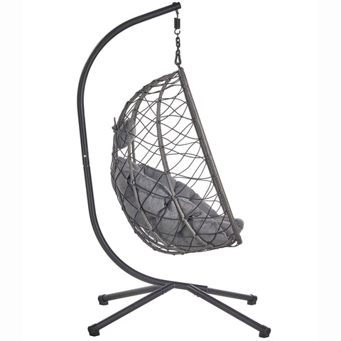 Summit Outdoor Single Person Egg Swing Chair in Grey/Black/Brown Steel Frame With Removable Cushions