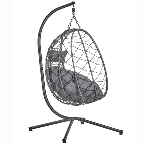 Summit Outdoor Single Person Egg Swing Chair in Grey/Black/Brown Steel Frame With Removable Cushions