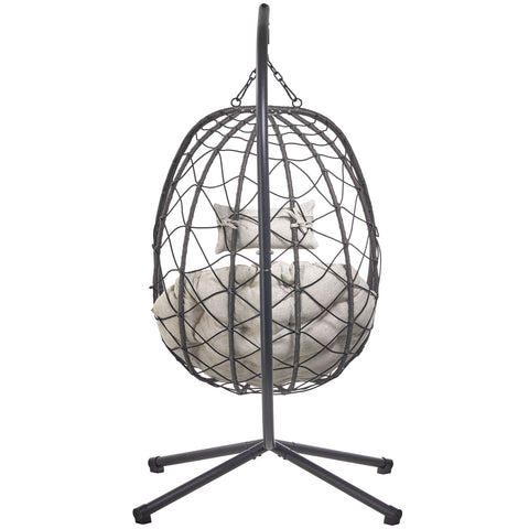 Summit Outdoor Single Person Egg Swing Chair in Grey/Black/Brown Steel Frame With Removable Cushions