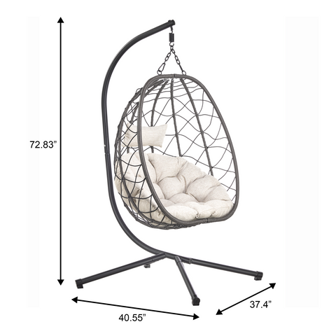 Summit Outdoor Single Person Egg Swing Chair in Grey/Black/Brown Steel Frame With Removable Cushions