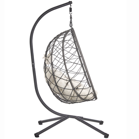 Summit Outdoor Single Person Egg Swing Chair in Grey/Black/Brown Steel Frame With Removable Cushions