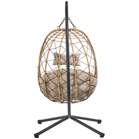 Summit Outdoor Single Person Egg Swing Chair in Grey/Black/Brown Steel Frame With Removable Cushions