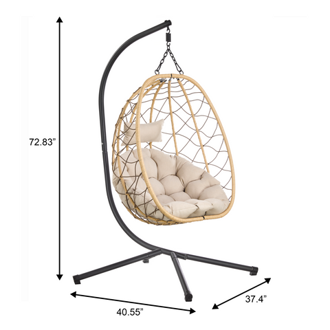 Summit Outdoor Single Person Egg Swing Chair in Grey/Black/Brown Steel Frame With Removable Cushions