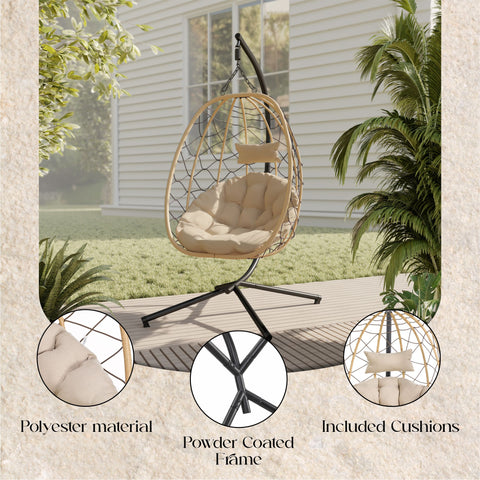 Summit Outdoor Single Person Egg Swing Chair in Grey/Black/Brown Steel Frame With Removable Cushions