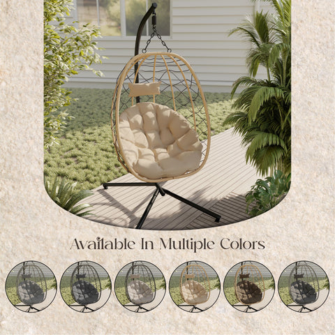 Summit Outdoor Single Person Egg Swing Chair in Grey/Black/Brown Steel Frame With Removable Cushions