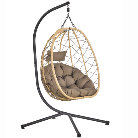 Summit Outdoor Single Person Egg Swing Chair in Grey/Black/Brown Steel Frame With Removable Cushions