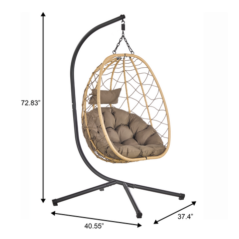 Summit Outdoor Single Person Egg Swing Chair in Grey/Black/Brown Steel Frame With Removable Cushions