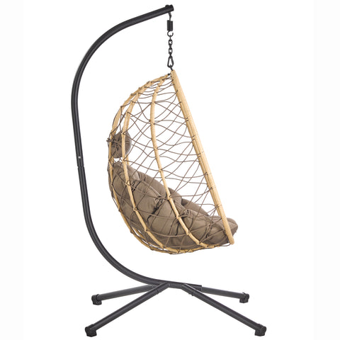 Summit Outdoor Single Person Egg Swing Chair in Grey/Black/Brown Steel Frame With Removable Cushions