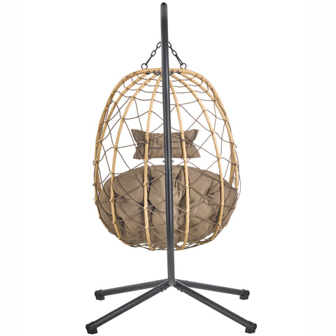 Summit Outdoor Single Person Egg Swing Chair in Grey/Black/Brown Steel Frame With Removable Cushions