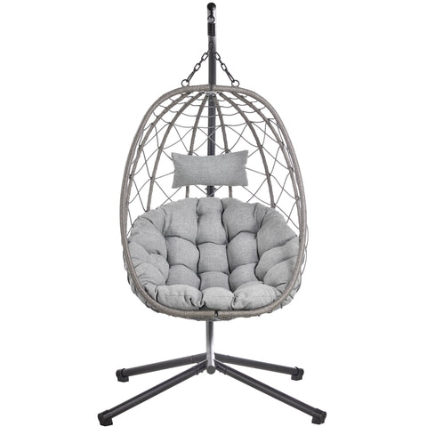 Summit Outdoor Single Person Egg Swing Chair in Grey/Black/Brown Steel Frame With Removable Cushions