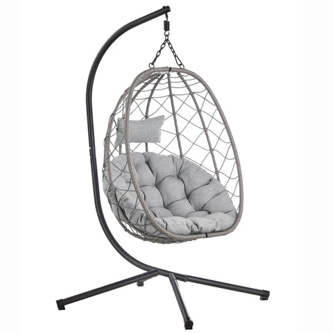 Summit Outdoor Single Person Egg Swing Chair in Grey/Black/Brown Steel Frame With Removable Cushions