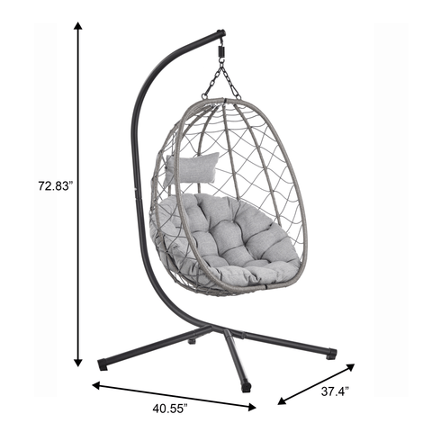 Summit Outdoor Single Person Egg Swing Chair in Grey/Black/Brown Steel Frame With Removable Cushions