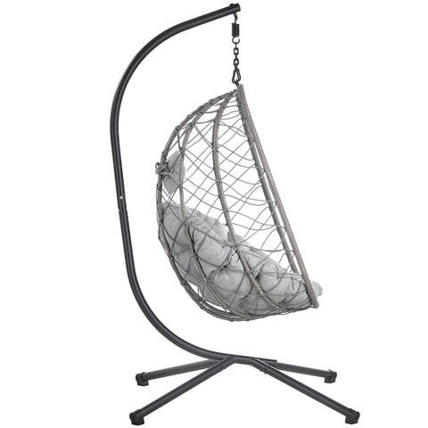 Summit Outdoor Single Person Egg Swing Chair in Grey/Black/Brown Steel Frame With Removable Cushions