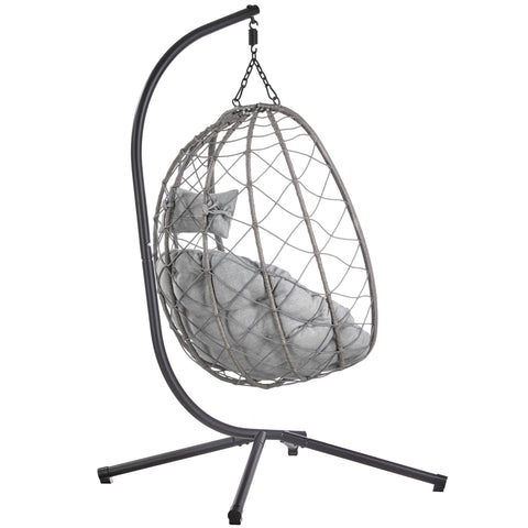 Summit Outdoor Single Person Egg Swing Chair in Grey/Black/Brown Steel Frame With Removable Cushions