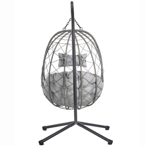 Summit Outdoor Single Person Egg Swing Chair in Grey/Black/Brown Steel Frame With Removable Cushions