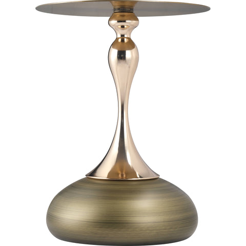 Savoy Wide Side Table with Gold Stainless Steel Top Round Accent Table and Elegant Pedestal Base