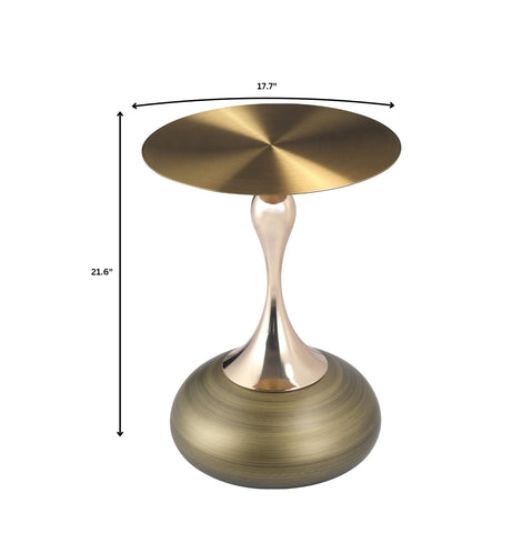 Savoy Wide Side Table with Gold Stainless Steel Top Round Accent Table and Elegant Pedestal Base