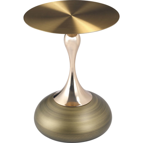 Savoy Wide Side Table with Gold Stainless Steel Top Round Accent Table and Elegant Pedestal Base