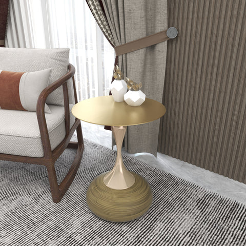 Savoy Wide Side Table with Gold Stainless Steel Top Round Accent Table and Elegant Pedestal Base