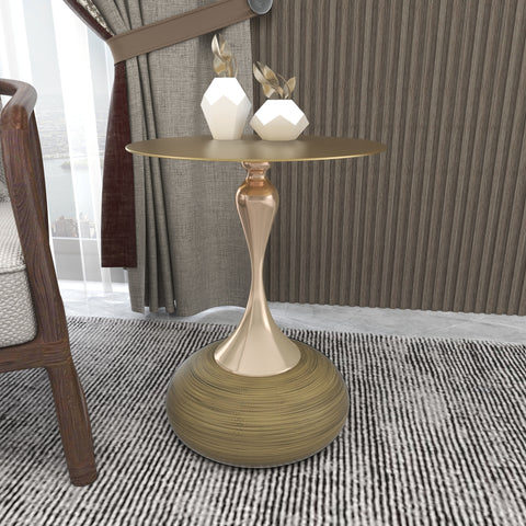 Savoy Wide Side Table with Gold Stainless Steel Top Round Accent Table and Elegant Pedestal Base