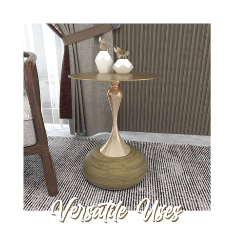 Savoy Wide Side Table with Gold Stainless Steel Top Round Accent Table and Elegant Pedestal Base