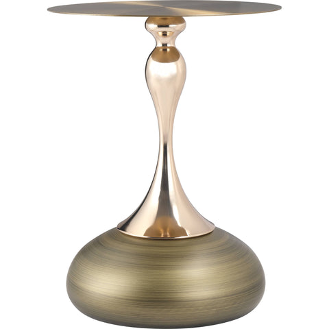 Savoy Wide Side Table with Gold Stainless Steel Top Round Accent Table and Elegant Pedestal Base