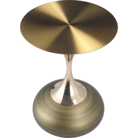 Savoy Wide Side Table with Gold Stainless Steel Top Round Accent Table and Elegant Pedestal Base