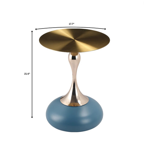 Savoy Wide Side Table with Gold Stainless Steel Top Round Accent Table and Elegant Pedestal Base