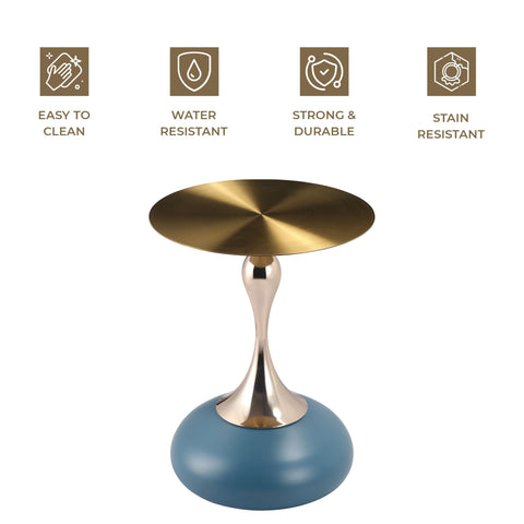 Savoy Wide Side Table with Gold Stainless Steel Top Round Accent Table and Elegant Pedestal Base