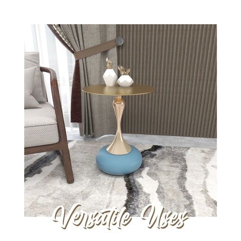 Savoy Wide Side Table with Gold Stainless Steel Top Round Accent Table and Elegant Pedestal Base