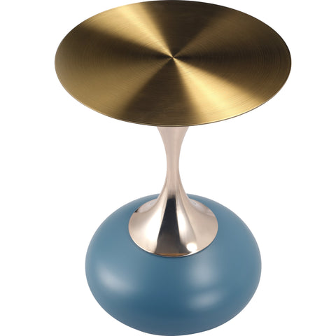 Savoy Wide Side Table with Gold Stainless Steel Top Round Accent Table and Elegant Pedestal Base