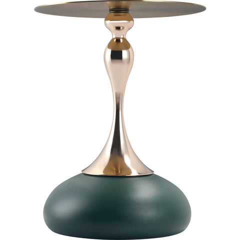 Savoy Wide Side Table with Gold Stainless Steel Top Round Accent Table and Elegant Pedestal Base